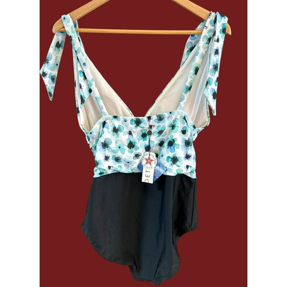 Siloett Women's V Neck Blue Floral One Piece Bathing Suit Size 14 Soft Cup NWT - Picture 3 of 9